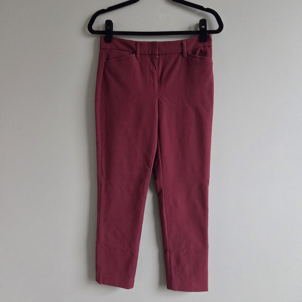 WHBM White House Black Market Slim Ankle Comfort Stretch Pants‎ Wine Size 2